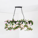 GobekUsa Black Metal 4-Light Linear Island Lamp with Hanging Artificial Plant - Lodge Style