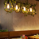 GobekUsa Black Metal 4-Light Linear Island Lamp with Hanging Artificial Plant - Lodge Style