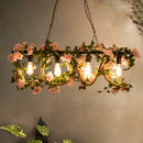 GobekUsa Black Metal 4-Light Linear Island Lamp with Hanging Artificial Plant - Lodge Style