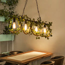 GobekUsa Black Metal 4-Light Linear Island Lamp with Hanging Artificial Plant - Lodge Style