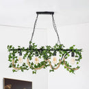 GobekUsa Black Metal 4-Light Linear Island Lamp with Hanging Artificial Plant - Lodge Style