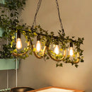 GobekUsa Black Metal 4-Light Linear Island Lamp with Hanging Artificial Plant - Lodge Style