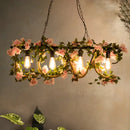 GobekUsa Black Metal 4-Light Linear Island Lamp with Hanging Artificial Plant - Lodge Style