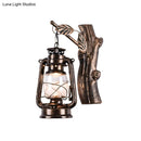 GobekUsa Rustic Black Oil Lantern Wall Sconce - Clear Glass, 1 Head - for Corridor Lighting