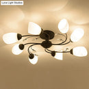 GobekUsa Rustic Black Opal Glass Semi Flush Ceiling Light Fixture with Floral Swirl Design - Ideal for Living Room