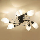 GobekUsa Rustic Black Opal Glass Semi Flush Ceiling Light Fixture with Floral Swirl Design - Ideal for Living Room