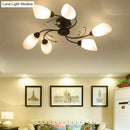 GobekUsa Rustic Black Opal Glass Semi Flush Ceiling Light Fixture with Floral Swirl Design - Ideal for Living Room