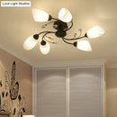 GobekUsa Rustic Black Opal Glass Semi Flush Ceiling Light Fixture with Floral Swirl Design - Ideal for Living Room
