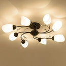 GobekUsa Rustic Black Opal Glass Semi Flush Ceiling Light Fixture with Floral Swirl Design - Ideal for Living Room