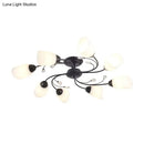 GobekUsa Rustic Black Opal Glass Semi Flush Ceiling Light Fixture with Floral Swirl Design - Ideal for Living Room