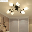 GobekUsa Rustic Black Opal Glass Semi Flush Ceiling Light Fixture with Floral Swirl Design - Ideal for Living Room
