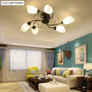 GobekUsa Rustic Black Opal Glass Semi Flush Ceiling Light Fixture with Floral Swirl Design - Ideal for Living Room