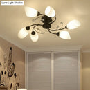 GobekUsa Rustic Black Opal Glass Semi Flush Ceiling Light Fixture with Floral Swirl Design - Ideal for Living Room