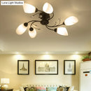 GobekUsa Rustic Black Opal Glass Semi Flush Ceiling Light Fixture with Floral Swirl Design - Ideal for Living Room