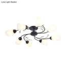 GobekUsa Rustic Black Opal Glass Semi Flush Ceiling Light Fixture with Floral Swirl Design - Ideal for Living Room