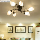 GobekUsa Rustic Black Opal Glass Semi Flush Ceiling Light Fixture with Floral Swirl Design - Ideal for Living Room