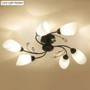 GobekUsa Rustic Black Opal Glass Semi Flush Ceiling Light Fixture with Floral Swirl Design - Ideal for Living Room