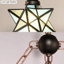 GobekUsa Rustic Black Star Hanging Chandelier - Adjustable Glass Shades with Anchored Metal Chain - 3 Lights