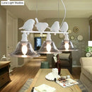 GobekUsa Rustic Black Island Pendant Lamp with Clear Glass, 3 Bulbs, Flared Design & Bird Decoration - Perfect for Kitchen Lighting