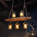 GobekUsa Black Wood Lantern Island Ceiling Light with 5 Lights, Clear Glass Shade - Ideal for Restaurants and Warehouses