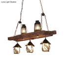 GobekUsa Black Wood Lantern Island Ceiling Light with 5 Lights, Clear Glass Shade - Ideal for Restaurants and Warehouses