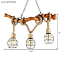 GobekUsa Industrial Beige Metal and Rope Pendant Light Fixture - 3-Light Caged Bubble Island Lamp