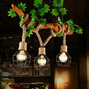 GobekUsa Industrial Beige Metal and Rope Pendant Light Fixture - 3-Light Caged Bubble Island Lamp