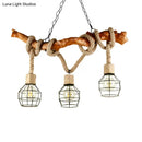 GobekUsa Industrial Beige Metal and Rope Pendant Light Fixture - 3-Light Caged Bubble Island Lamp