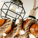 GobekUsa Industrial Beige Metal and Rope Pendant Light Fixture - 3-Light Caged Bubble Island Lamp