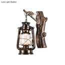 GobekUsa Rustic Black Oil Lantern Wall Sconce - Clear Glass, 1 Head - for Corridor Lighting