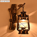GobekUsa Rustic Black Oil Lantern Wall Sconce - Clear Glass, 1 Head - for Corridor Lighting