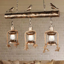 GobekUsa Coastal Style Metal Caged Island Pendant Light - 3-Light Kitchen Hanging Lamp in Bronze/Weathered Copper with Bird
