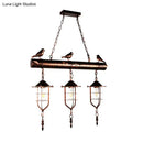 GobekUsa Coastal Style Metal Caged Island Pendant Light - 3-Light Kitchen Hanging Lamp in Bronze/Weathered Copper with Bird