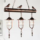 GobekUsa Coastal Style Metal Caged Island Pendant Light - 3-Light Kitchen Hanging Lamp in Bronze/Weathered Copper with Bird