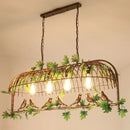 GobekUsa Iron Bird Cage Chandelier with Green Leaf Decoration and LED Lamps