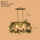 GobekUsa Iron Bird Cage Chandelier with Green Leaf Decoration and LED Lamps