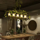 GobekUsa Iron Bird Cage Chandelier with Green Leaf Decoration and LED Lamps