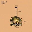 GobekUsa Iron Bird Cage Chandelier with Green Leaf Decoration and LED Lamps