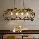 GobekUsa Iron Bird Cage Chandelier with Green Leaf Decoration and LED Lamps