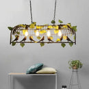 GobekUsa Iron Bird Cage Chandelier with Green Leaf Decoration and LED Lamps