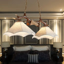 GobekUsa Traditional Bell Ceiling Lamp: 2-Bulb Bedroom Island Light Fixture with Antler Arm in Flaxen Fabric