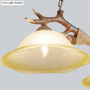 GobekUsa Traditional Bell Ceiling Lamp: 2-Bulb Bedroom Island Light Fixture with Antler Arm in Flaxen Fabric