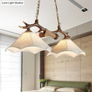 GobekUsa Traditional Bell Ceiling Lamp: 2-Bulb Bedroom Island Light Fixture with Antler Arm in Flaxen Fabric