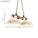 GobekUsa Traditional Bell Ceiling Lamp: 2-Bulb Bedroom Island Light Fixture with Antler Arm in Flaxen Fabric