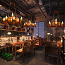 GobekUsa Country Style Wooden Island Lighting Fixture - Brown Candle Design, 7/10 Heads - Ideal for Dining Room