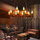 GobekUsa Country Style Wooden Island Lighting Fixture - Brown Candle Design, 7/10 Heads - Ideal for Dining Room