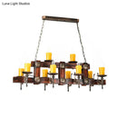 GobekUsa Country Style Wooden Island Lighting Fixture - Brown Candle Design, 7/10 Heads - Ideal for Dining Room