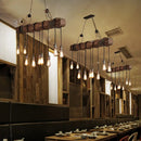 GobekUsa 10-Head Metal Pendant Lamp with Exposed Bulbs and Wood Beam in Brown Finish