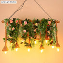 GobekUsa Rustic Brown Hemp Rope Island Light with 10 Exposed Bulbs, Plant Decoration