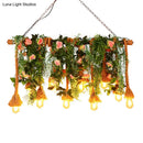 GobekUsa Rustic Brown Hemp Rope Island Light with 10 Exposed Bulbs, Plant Decoration